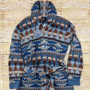Ralph Lauren Hand-Knit Multicolor Southwestern Cardigan - Blue & Brown